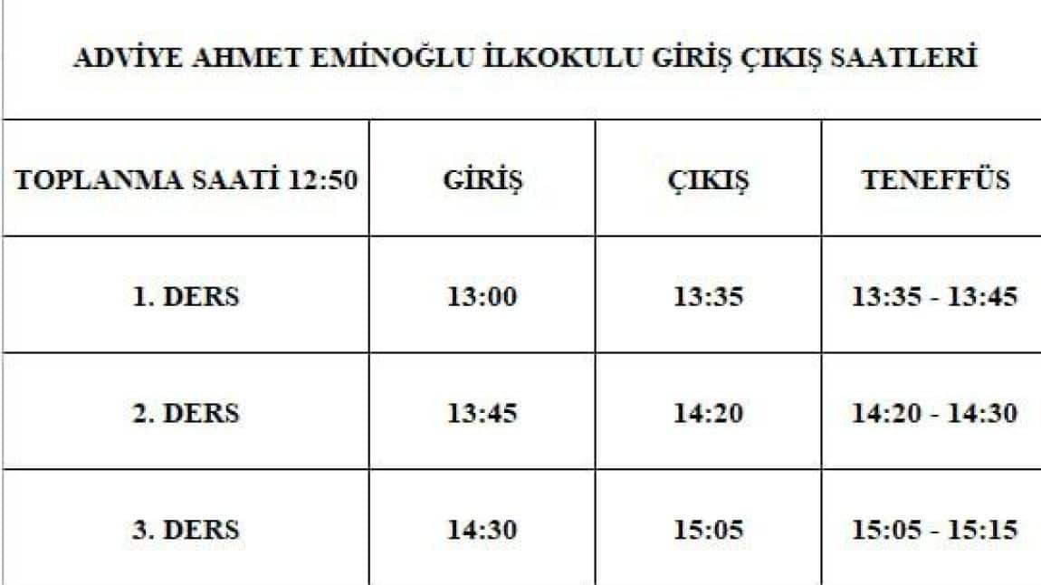 OKULUMUZUN 2025-2026 EĞİTİM VE ÖĞRETİM YILI DERS GİRİŞ VE ÇIKIŞ SAATLERİ