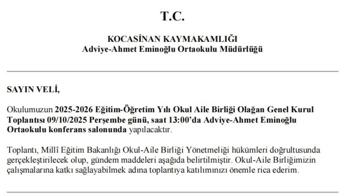 OKUL AİLE BİRLİĞİ TOPLANTISI
